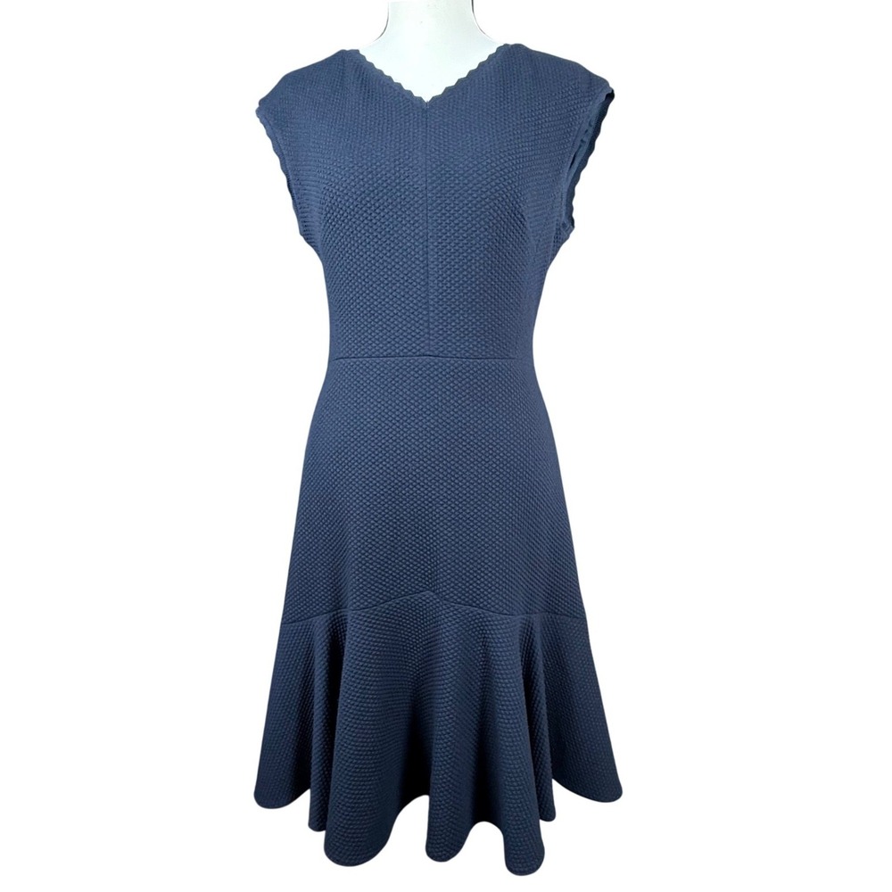 Rebecca Taylor Fit and Flare Dress Womens Small Navy Blue Excellent Honeycomb